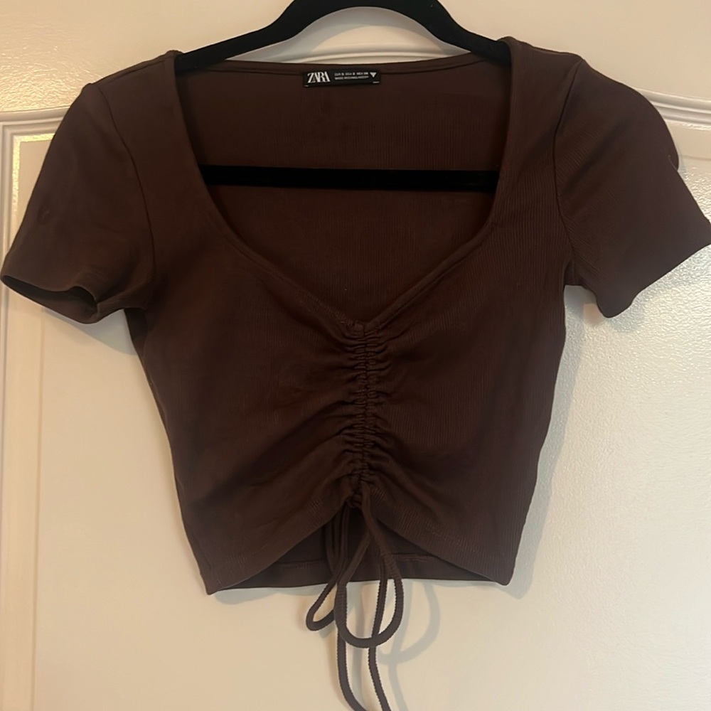 Brown Zara crop top with string ties